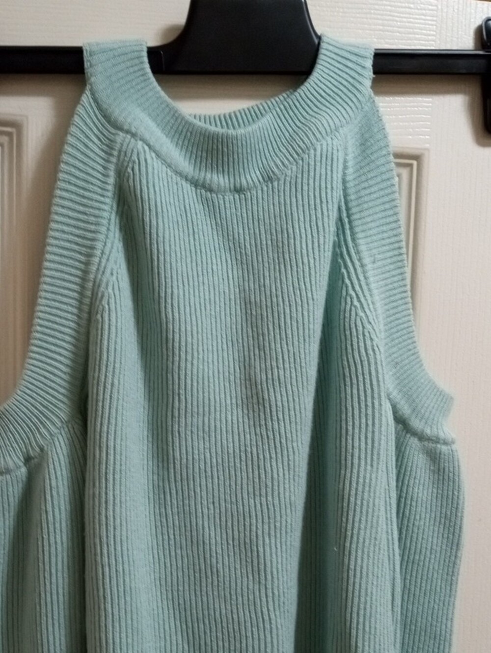 Cold-Shoulder Ribbed Sweater in Mint Green - Picture 2 of 4